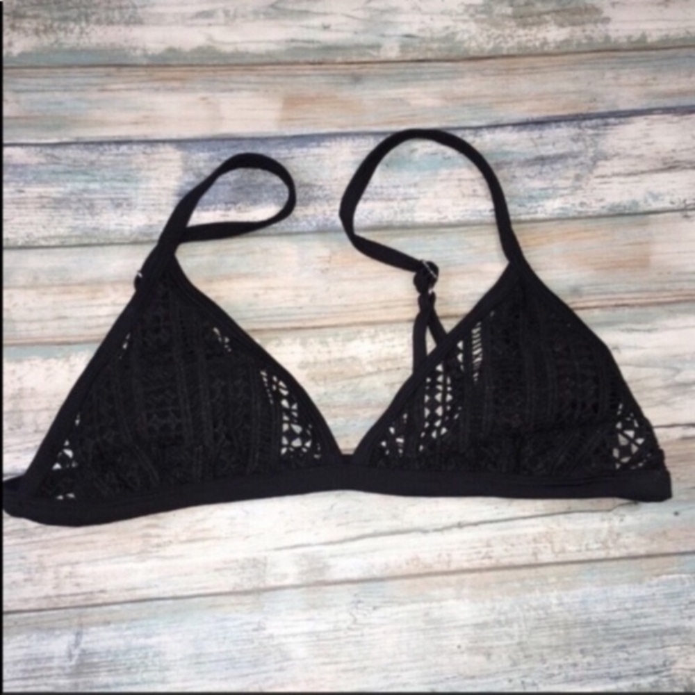 Xhilaration Black Mesh Bikini Top Medium Triangle Bralette Sheer Panel Swim Top - Picture 2 of 5